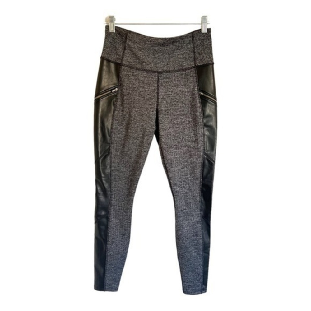 Athleta Leather Herringbone Luxe Metro Drifter Black Gray Leggings Size S